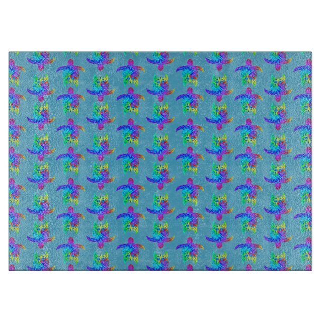 Ocean Blue Tie Dye Island Tribal Turtles Cutting Board (Front)