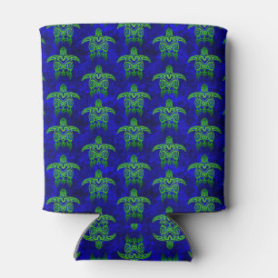 Ocean Blue Tribal Green Sea Turtles Can Cooler