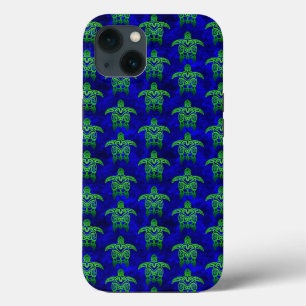 Ocean Blue Tribal Green Sea Turtles iPhone 13 Case