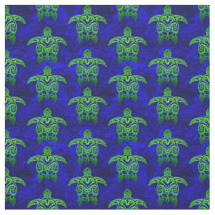 Ocean Blue Tribal Green Sea Turtles Fabric