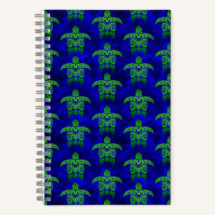 Ocean Blue Tribal Green Sea Turtles Notebook