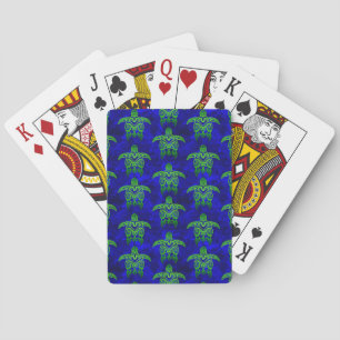 Ocean Blue Tribal Green Sea Turtles Playing Cards