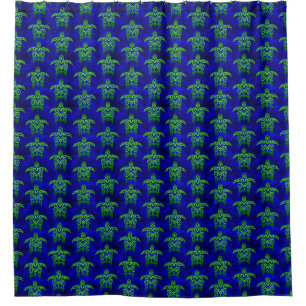 Ocean Blue Tribal Green Sea Turtles Shower Curtain