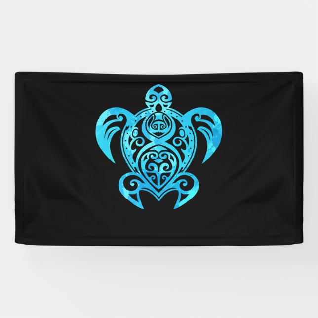 Ocean Blue Tribal Hawaiian Sea Turtle Banner (Horizontal)
