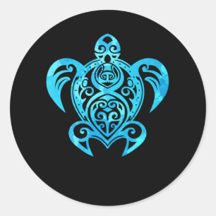 Ocean Blue Tribal Hawaiian Sea Turtle Classic Round Sticker
