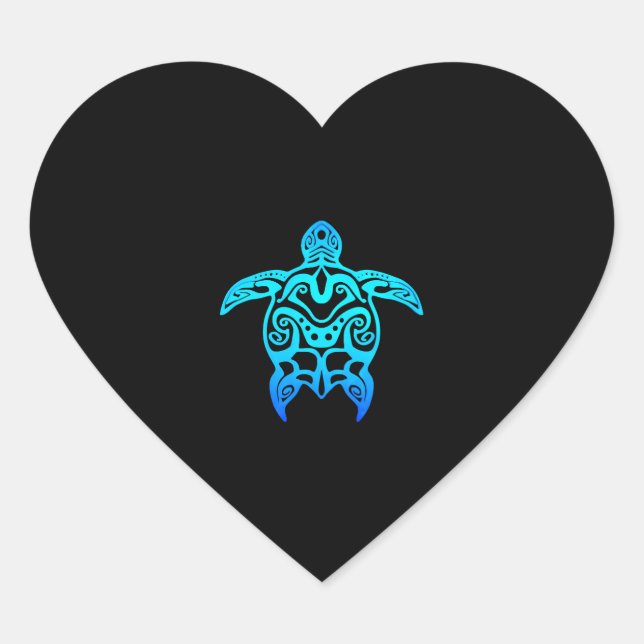 Ocean Blue Tribal Hawaiian Sea Turtle Heart Sticker (Front)
