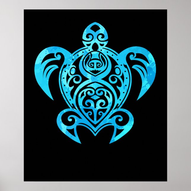 Ocean Blue Tribal Hawaiian Sea Turtle Poster (Front)