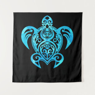 Ocean Blue Tribal Hawaiian Sea Turtle Tapestry