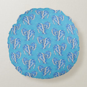 Ocean Blue Tribal Tattoo Manatees Round Cushion