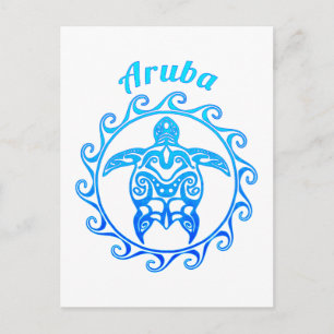 Ocean Blue Tribal Turtle Aruba Postcard