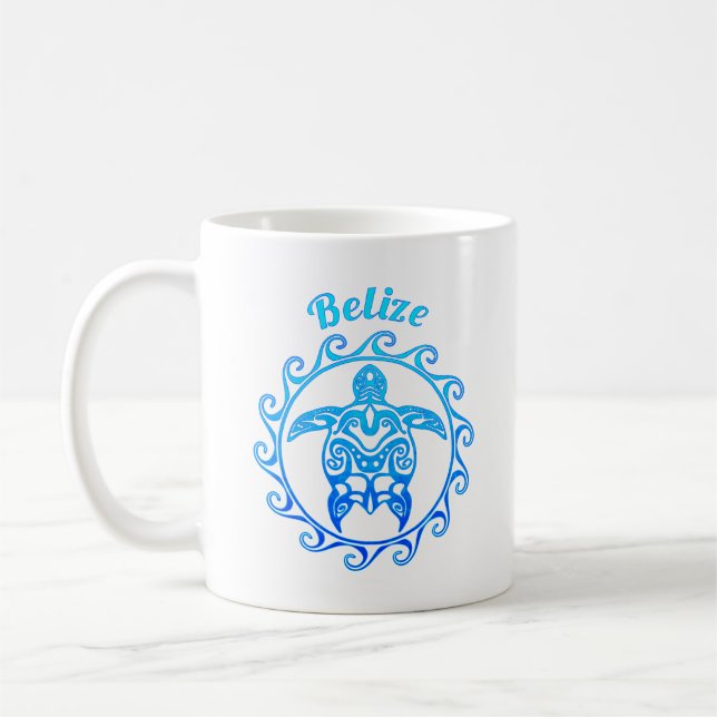 Ocean Blue Tribal Turtle Belise Coffee Mug (Left)