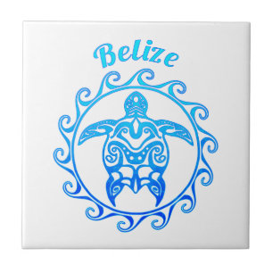 Ocean Blue Tribal Turtle Belise Tile