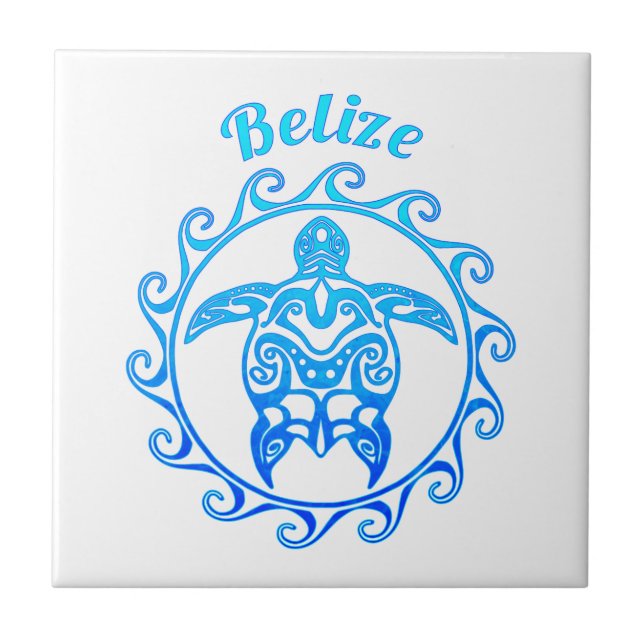 Ocean Blue Tribal Turtle Belise Tile (Front)