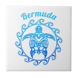 Ocean Blue Tribal Turtle Bermuda Tile
