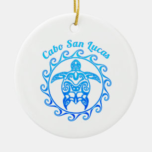 Ocean Blue Tribal Turtle Cabo San Lucas Ceramic Tree Decoration