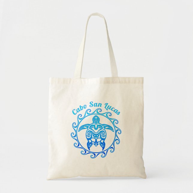 Ocean Blue Tribal Turtle Cabo San Lucas Tote Bag (Front)