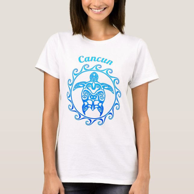 Ocean Blue Tribal Turtle Cancun T-Shirt (Front)
