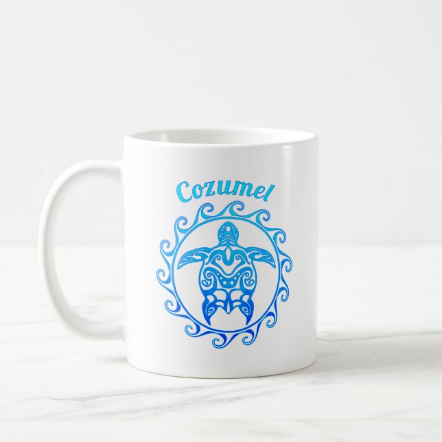 Ocean Blue Tribal Turtle Cozumel Coffee Mug (Left)