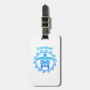 Ocean Blue Tribal Turtle Cozumel Luggage Tag
