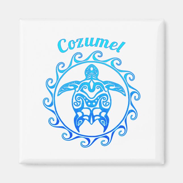 Ocean Blue Tribal Turtle Cozumel Magnet (Front)