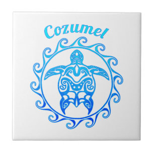 Ocean Blue Tribal Turtle Cozumel Tile