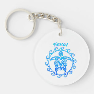 Ocean Blue Tribal Turtle Kauai Key Ring
