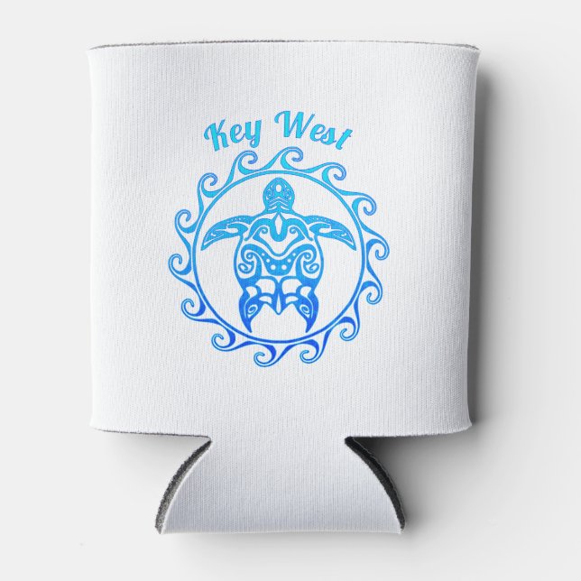 Ocean Blue Tribal Turtle Key West Can Cooler (Front)