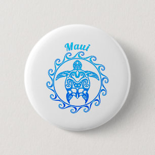 Ocean Blue Tribal Turtle Maui 6 Cm Round Badge