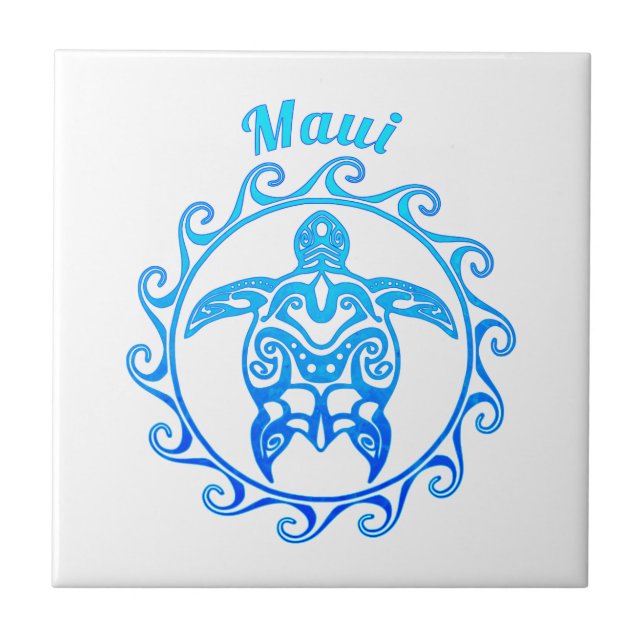Ocean Blue Tribal Turtle Maui Tile (Front)