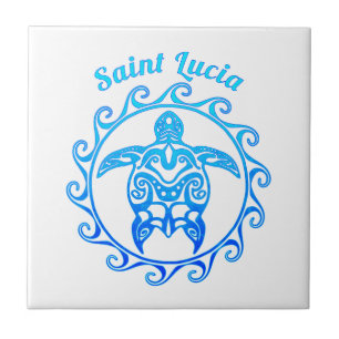 Ocean Blue Tribal Turtle Saint Lucia Tile