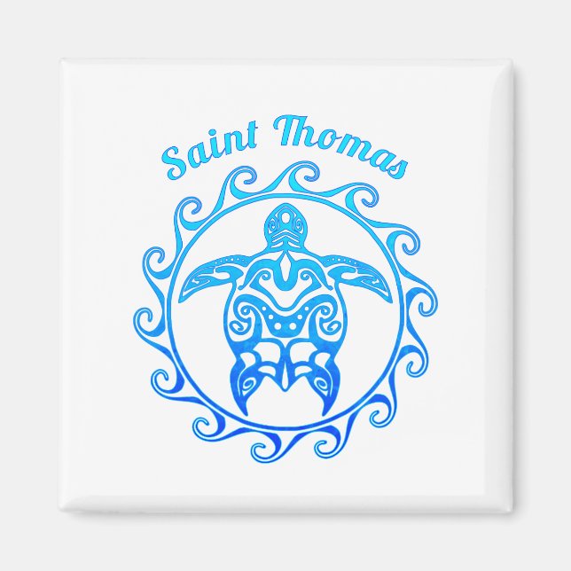 Ocean Blue Tribal Turtle Saint Thomas Magnet (Front)