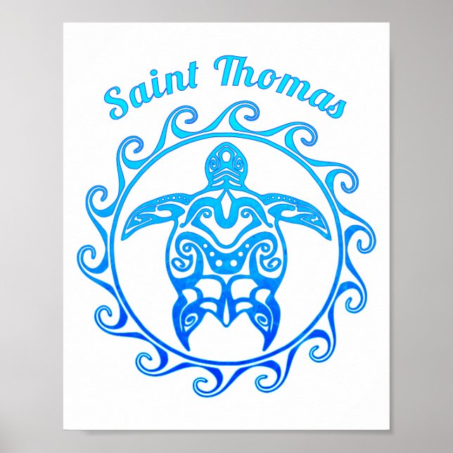 Ocean Blue Tribal Turtle Saint Thomas Poster (Front)