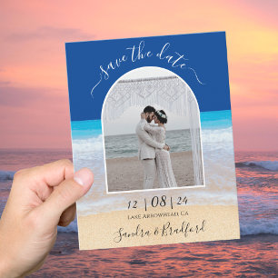 Ocean Blue Tropical Beach Photo Arch Save the Date Thank You Card