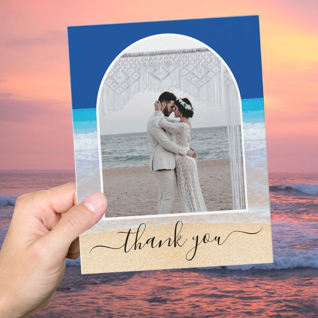 Ocean Blue Tropical Beach Photo Arch Thank You Card (Creator Uploaded)