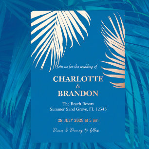 Ocean Blue Tropical Palm Leaf Wedding Gold