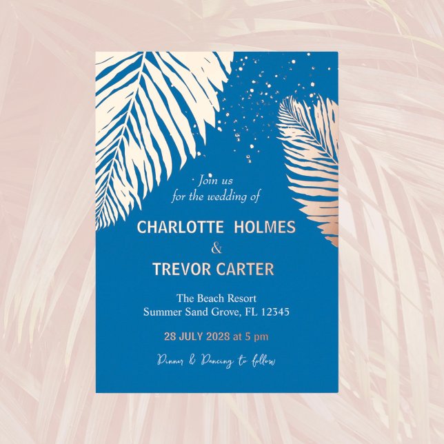 Ocean Blue Tropical Palms Beach Wedding Gold (Creator Uploaded)