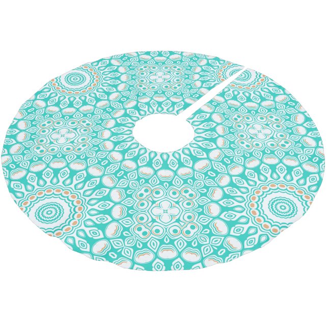 Ocean Blue Turquoise Medallion Brushed Polyester Tree Skirt (Angled)