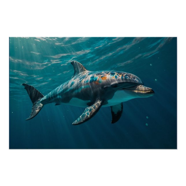 Ocean Blue Underwater Dolphin Portrait Poster (Front)
