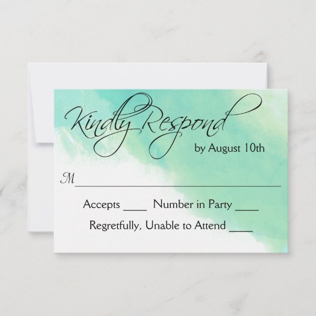 Ocean Blue Watercolor and Calligraphy Wedding RSVP (Front)