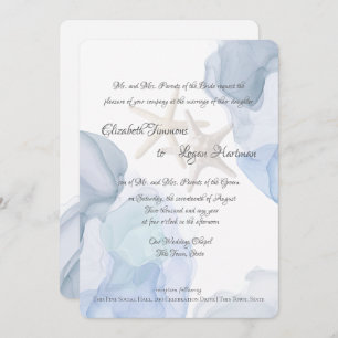 Ocean Blue Watercolor Beach Wedding Invitation