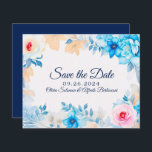 Ocean blue watercolor floral Save the Date<br><div class="desc">This Ocean blue watercolor floral Save the Date is perfect for your summer cool look, modern style wedding. The ocean blue and cool style of flowers accompanied by the minimalist blush pink complementary flowers will help bring your vision to life! This design of shades of blue and pink flowers, touches...</div>