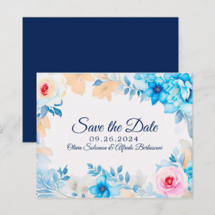 Ocean blue watercolor floral Save the Date