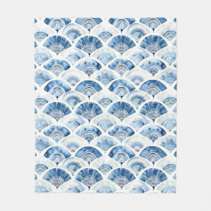 Ocean Blue Watercolor Geometric Art Deco Fleece Blanket