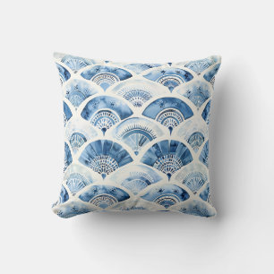 Ocean Blue Watercolor Geometric Gradient Art Deco  Cushion