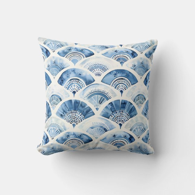 Ocean Blue Watercolor Geometric Gradient Art Deco  Cushion (Front)
