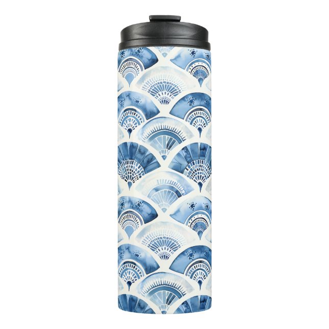 Ocean Blue Watercolor Geometric Gradient Art Deco Thermal Tumbler (Front)