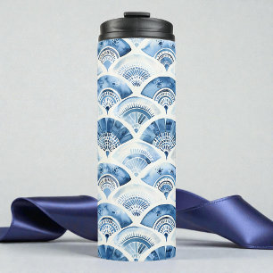 Ocean Blue Watercolor Geometric Gradient Art Deco Thermal Tumbler