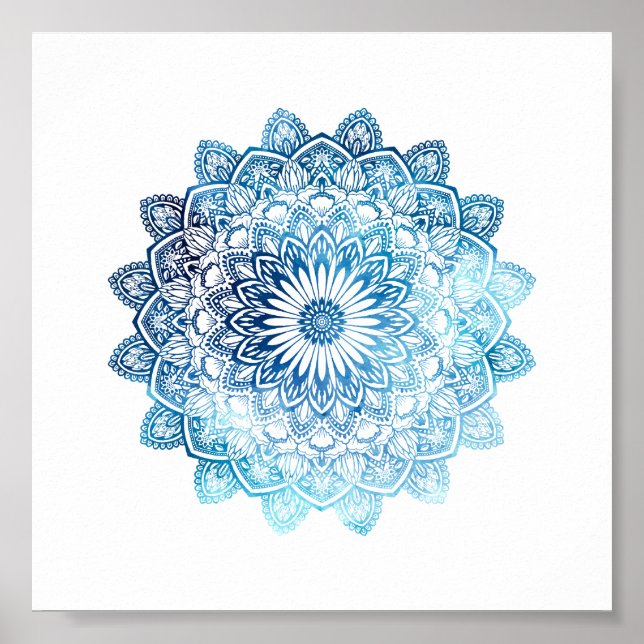 Ocean Blue Watercolor Mandala Poster (Front)