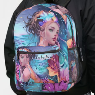Ocean Blue Watercolor Mermaid Backpack