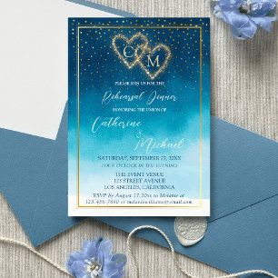 Ocean Blue Watercolor Waves With Monogram Wedding  Invitation